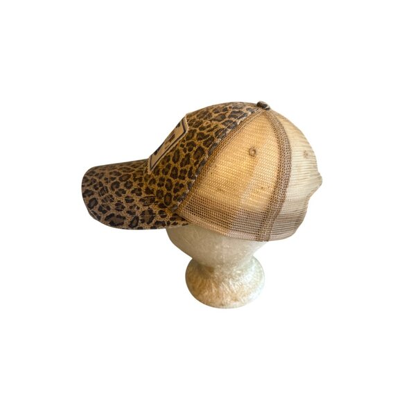 Leopard Print Mesh Back Trucker Hat Embroidered Thunderbird Patch Adjustable - Picture 2 of 5